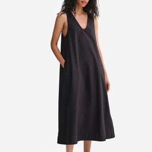 Mate The Label Organic Poplin Tank Pleated Dress Black